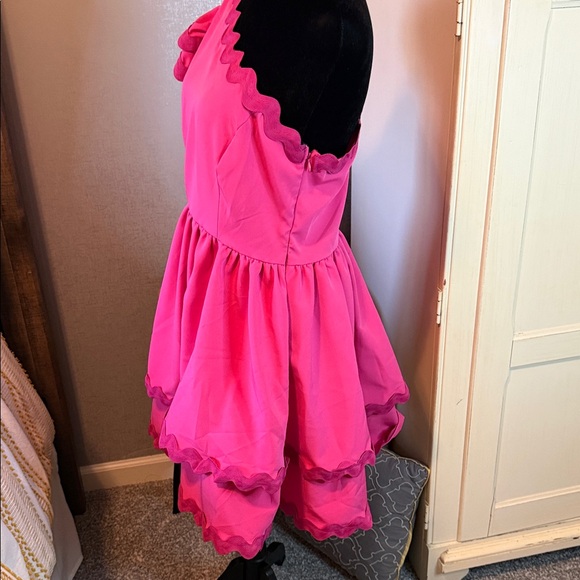 Main Strip Fuchsia One-Shoulder Ruffle Mini Dress - Picture 3 of 10